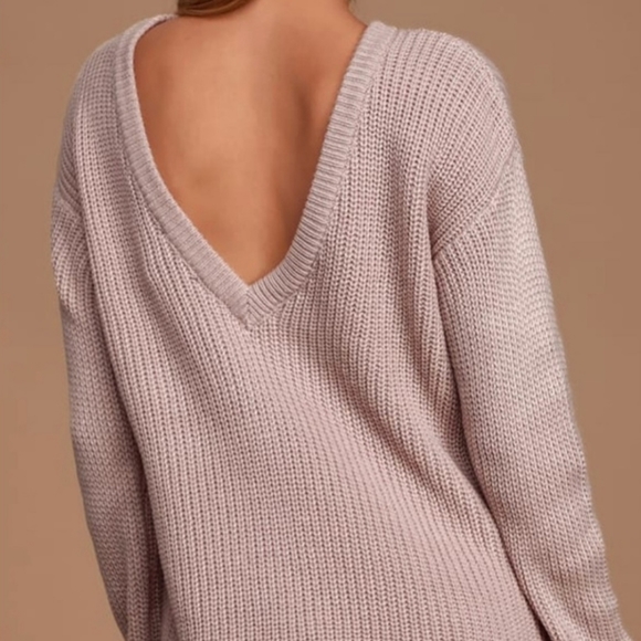 Nordstrom rack Love Tree sexy plunging V back sweater dress neutral taupe beige - Picture 2 of 12